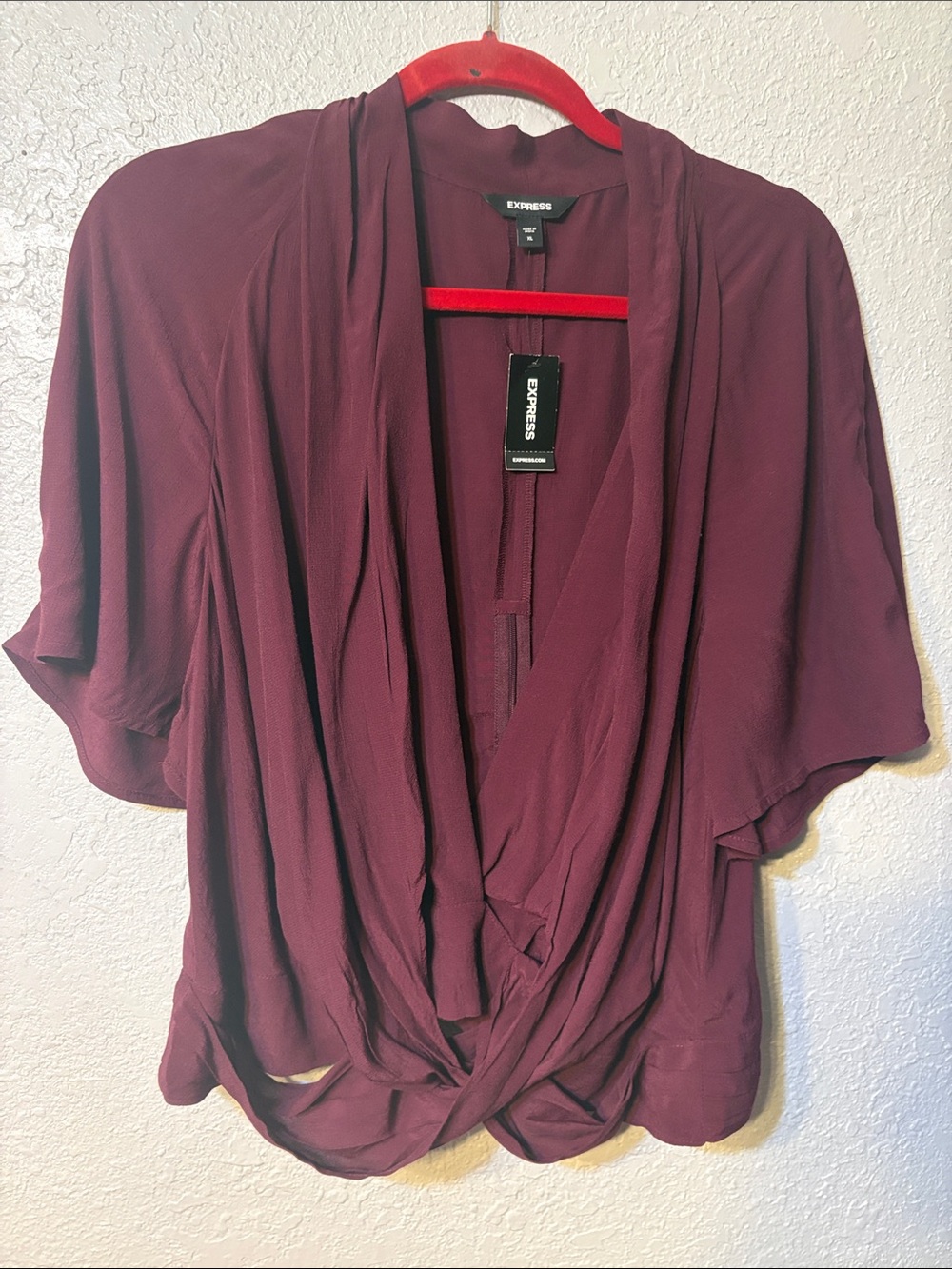 Express Draped Wrap Blouse - Burgundy